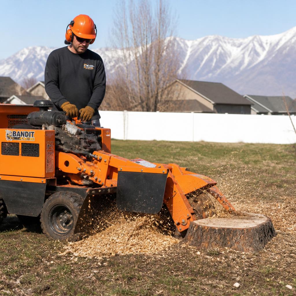 Insured Utah tree service crew removing a large tree in a Salt Lake County backyard
